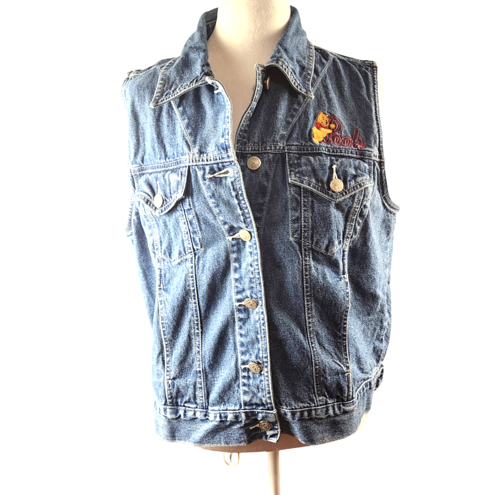 Vintage Winnie The Pooh Embroidered Denim Jean Vest Women's Size Large